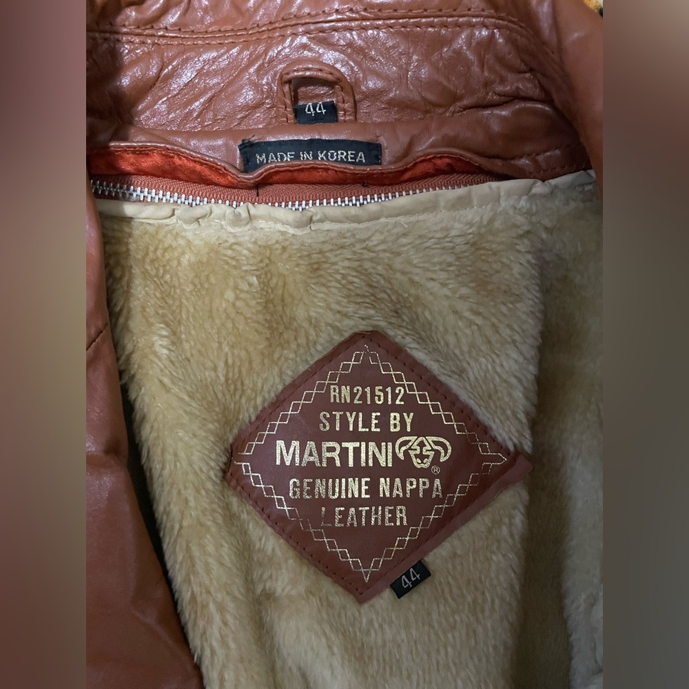 Martini Cognac Brown Leather Jacket with Removable Faux Fur Lining - Picture 9 of 16